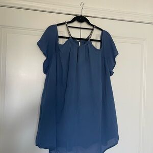 torrid Blue Cold-Shoulder Chain-Strap Blouse